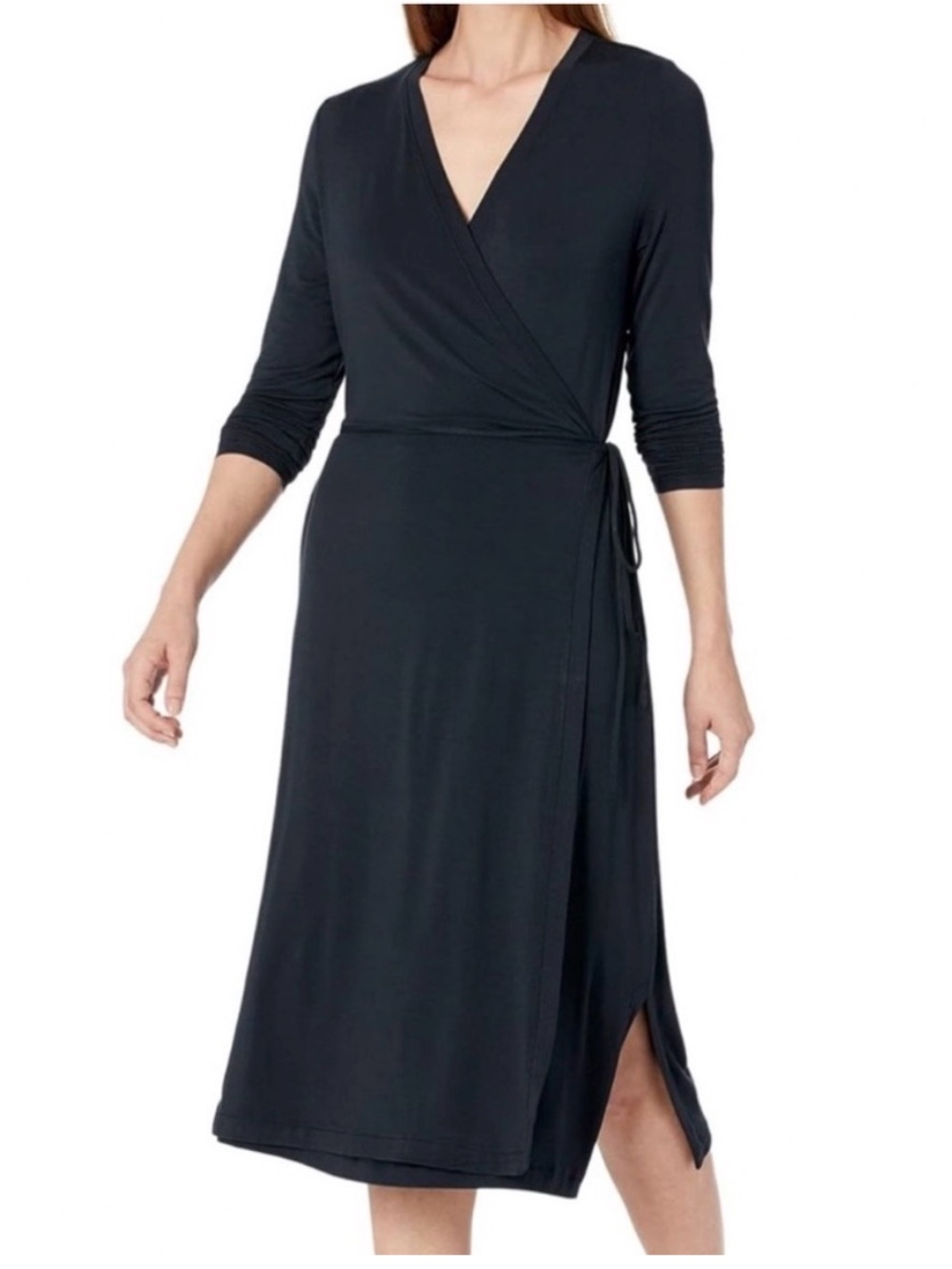 Prana Black Wrap Midi Dress with Side Tie